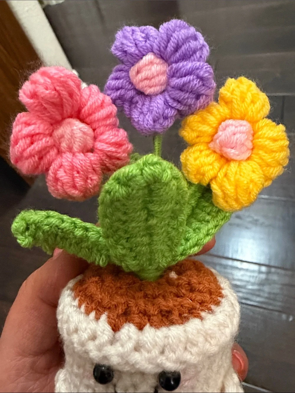 Crochet Flower Pot Birthday Message New Yellow Pink Purple Crème Green